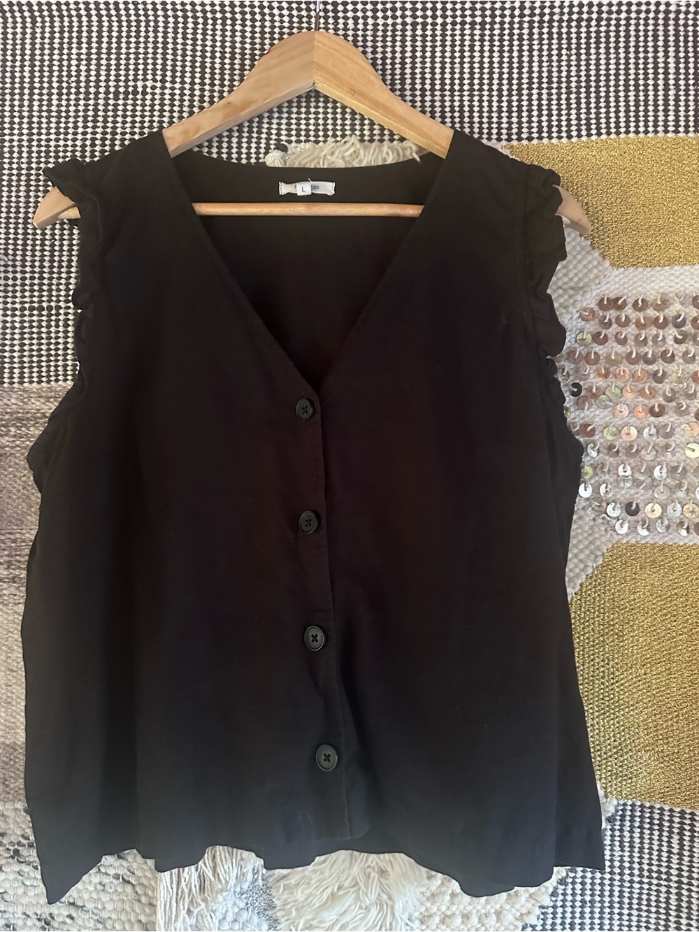 Maurices Black Ruffle Sleeve Button-Front Top - Picture 4 of 8
